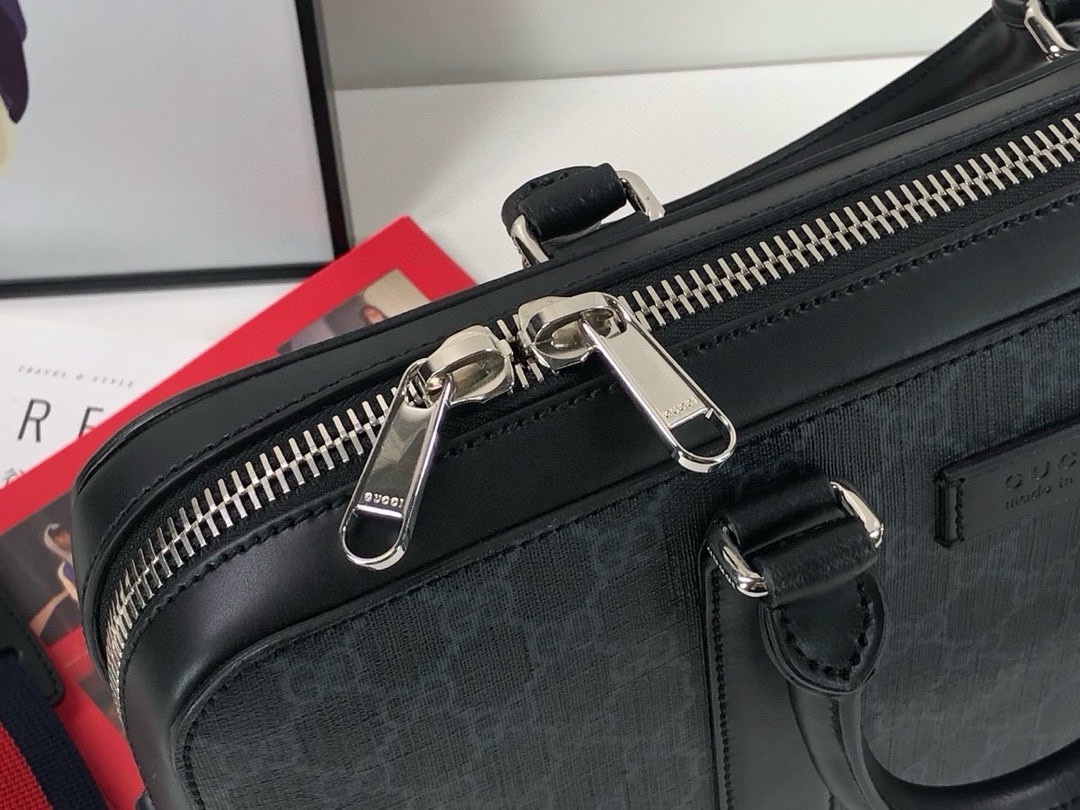 Gucci Briefcase black/gray GG with black leather and blue/red strap model 474135 PVC